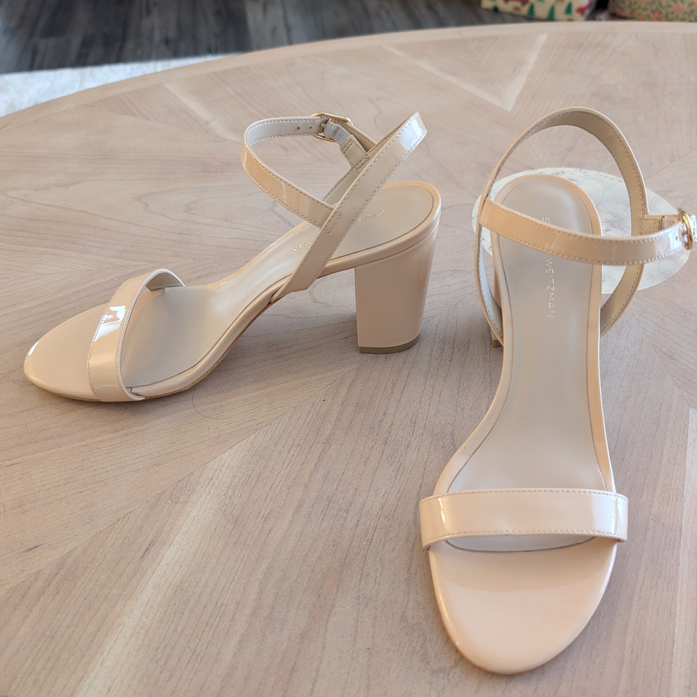 Stuart Weitzman Cream Strappy Block Heels